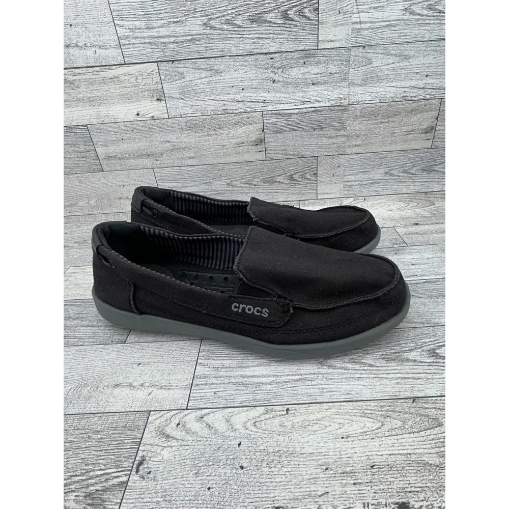 Crocs Santa Cruz Women Loafers Black Canvas Slip On Shoes Size 8 Moc Toe